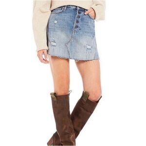 Free People We The Free Distressed Denim Button Fly Mini Skirt